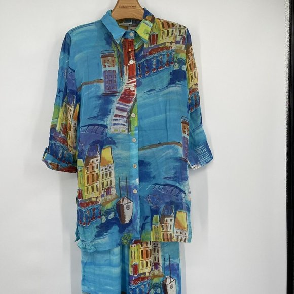 Vintage Sea Suns Outfit 2 Piece Set size medium crop pants semi sheer top tunic - Picture 9 of 9